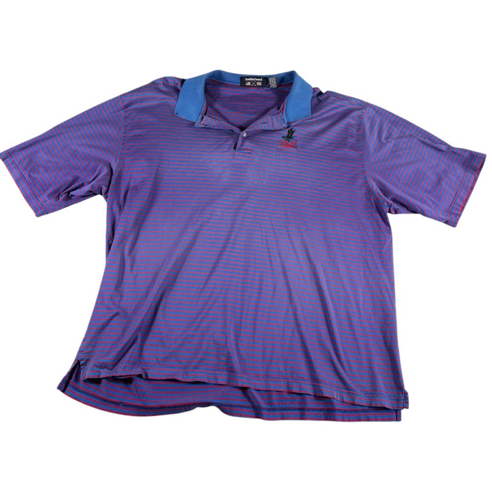 Smith & Tweed Polo Shirt Mens 2XL Blue Red Striped Pima Cotton Heritage Premium